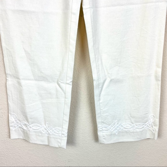 Lillie Rubin Pants White Embroidered Linen Ankle - Picture 3 of 8